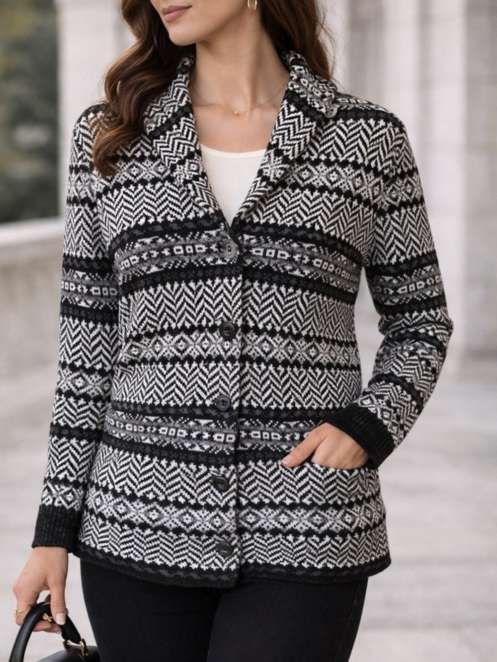 Chaps Sweater Cardigan Jacket Black and White Perfect Condition Size Small